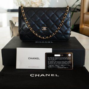 CHANEL BLACK CAVIAR GOLD HARDWARE WALLET ON CHAIN BAG WOC GHW